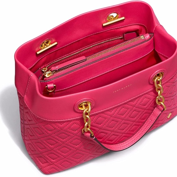 Tory Burch Fleming Small Quilted Leather Tote - Bright Azalea - Picture 3 of 6